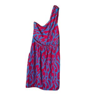 One-Shoulder Red and Blue Dress
